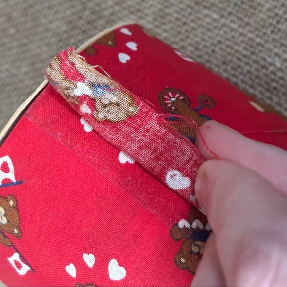 Vintage Country Ribbon Teddy Bears Love Hearts Red Fabric Ribbon Valentines Day - Picture 2 of 4